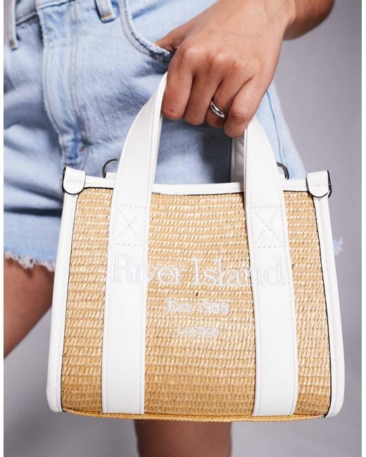 River Island White Raffia Mini Tote Bag