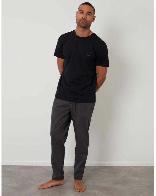 Threadbare Black Short Sleeve Stripe Bottom Pyjama Set for men