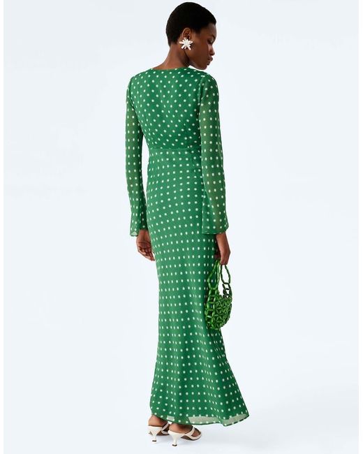 OMNES Green Dresses Marj Long Sleeve Sheer Chiffon Maxi Dress