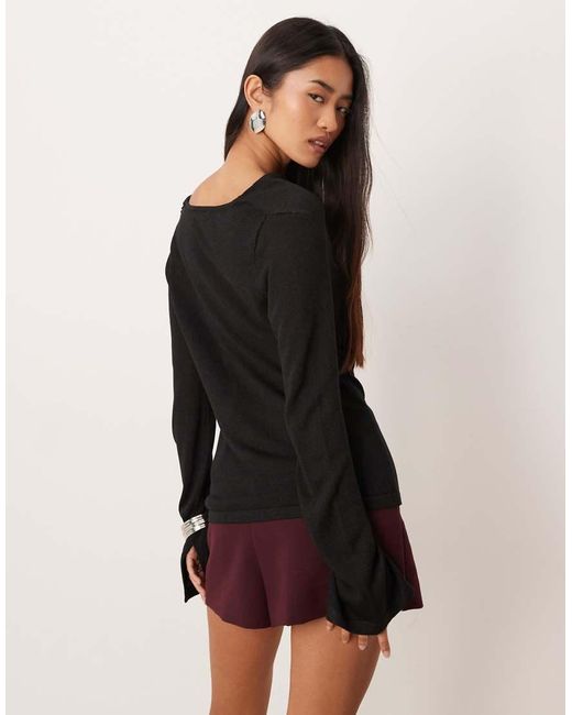 Gina Tricot Black Draped Knitted Top