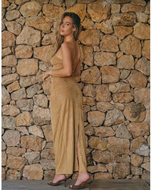 South Beach Brown X Liv Silverman Suedette Maxi Dress With Cutout Detailing