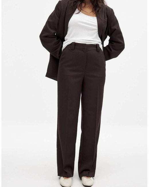 NA-KD Black Straight Mid Waist Twill Suit Trouser