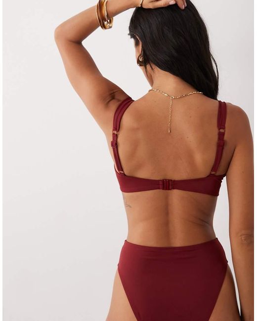 ASOS Red Fuller Bust Martina Faux Knot High Apex Triangle Bikini Top