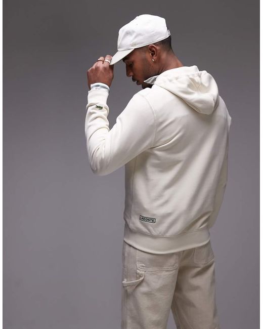 Sudadera Blanca Sin Cierres Con Capucha Y Estampado En El Pecho Y La Espalda De Lacoste de hombre de color Gray