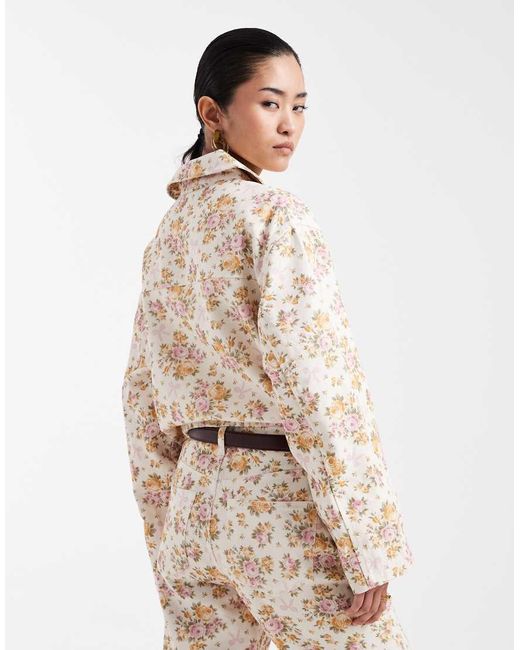 Miss Selfridge Natural All Over Floral Denim Jacket Co Ord