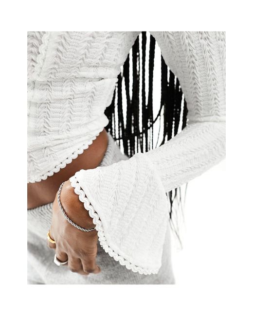Motel White Textured Scoop Neck Flared Sleeve Top