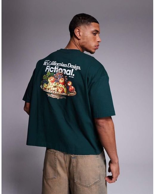 T-Shirt Squadrata Oversize Scuro Con Grafica Con Frutta di ASOS in Multicolor da Uomo