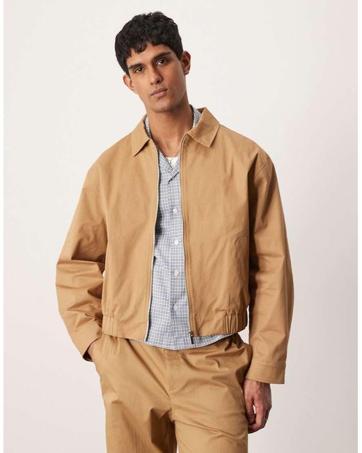 ASOS Natural Peached Cotton Rich Smart Co-Ord Harrington Jacket for men