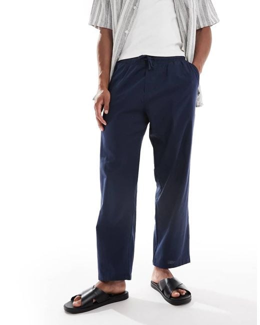 Jack & Jones Blue Loose Fit Linen Mix Trouser for men