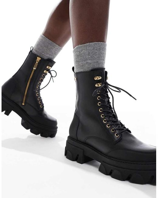 Barbour Black Ellen Rugged Sole Leather Lace Up Boots