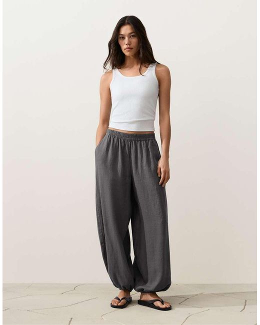 Oysho Black 100% Linen Bloomer Trousers