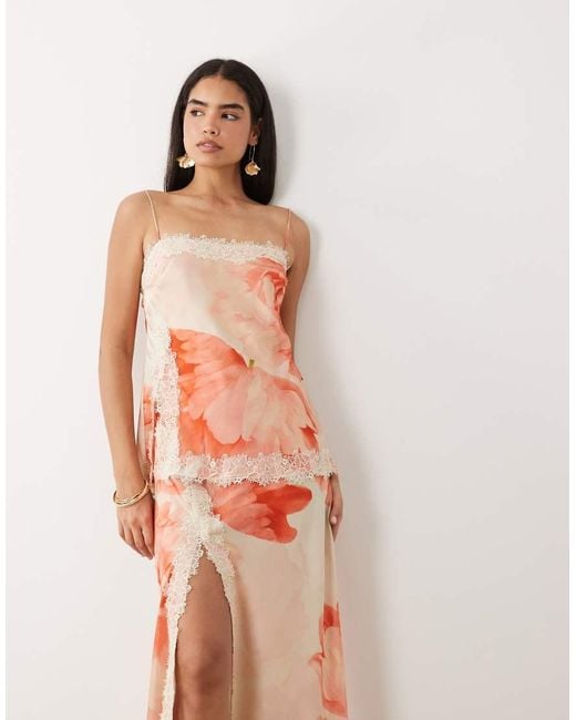 ASOS Pink Satin Cami Bias Double Layer Lace Applique Maxi Dress