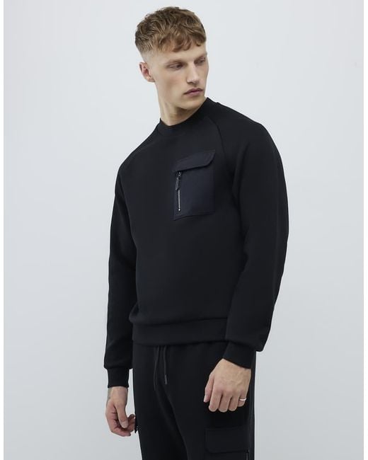 River Island Blue Slim Fit Nylon Hybrid Sweatshirt for men