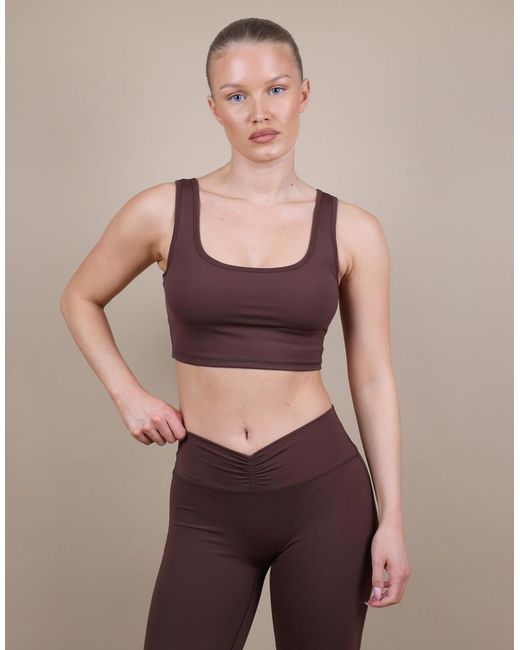 SIMMI Brown Square Neck Cropped Tank Top