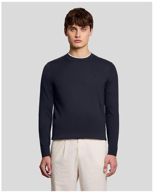 Lyle & Scott Blue Tonal Superfine Crew Neck Jumper for men