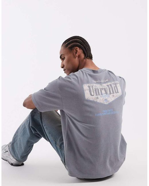 ASOS Gray Heavyweight Oversized T-shirt With Text Graphic for men