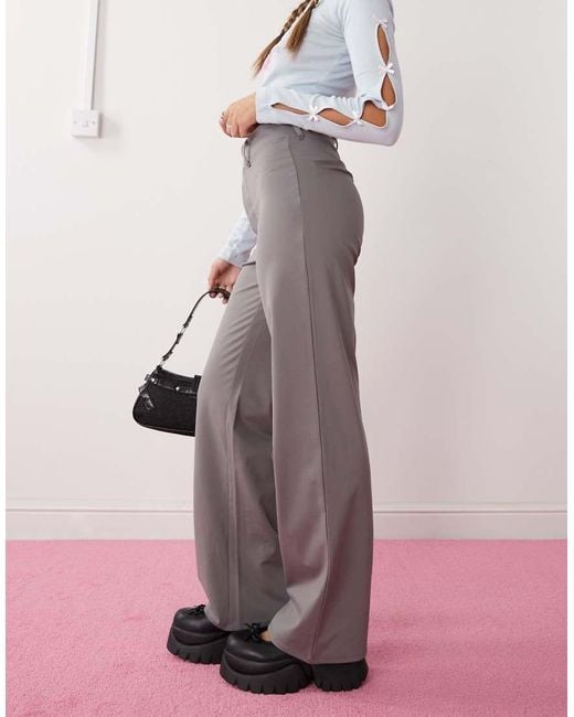 Monki Pink Stretch Straight Leg Trousers With Pull-On Waist