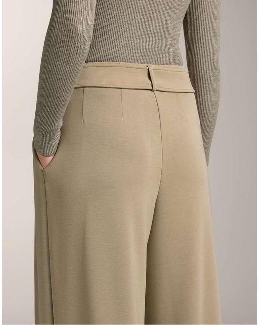 Oysho Natural Soft-Touch Modal Wide-Leg Trousers With Pleat Waist Detail