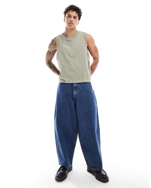 Top Senza Maniche Squadrato Comodo Kaki Con Scollo A V di ASOS in Gray da Uomo