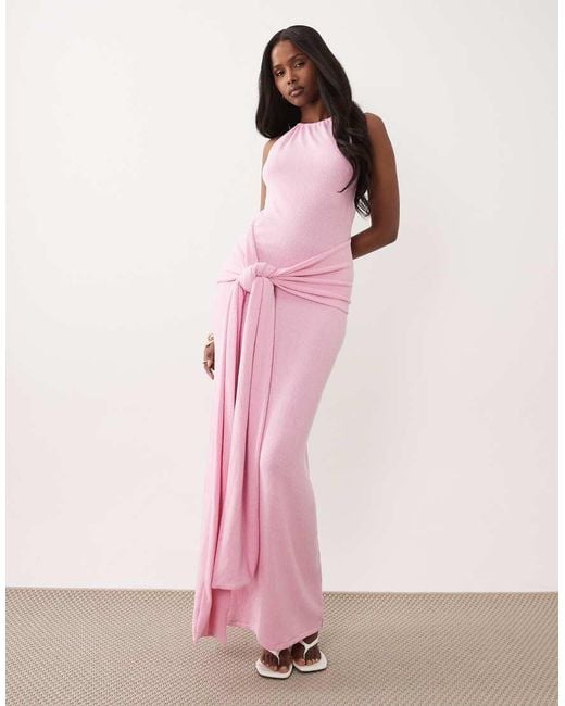 South Beach Pink Halterneck Maxi Dress With Wrap Waist