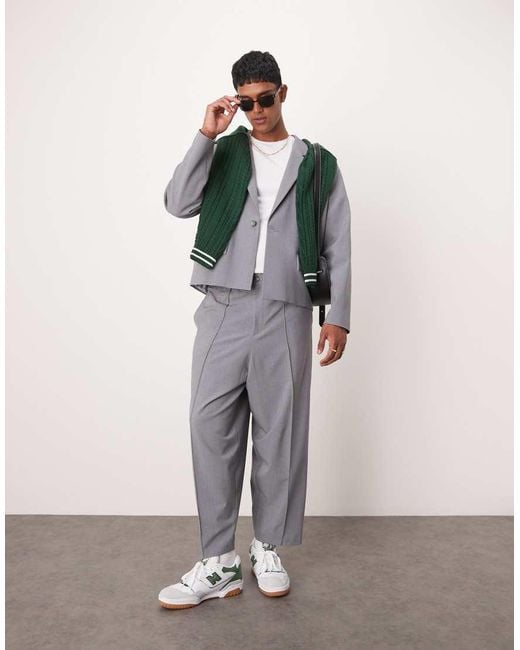 ASOS Gray Relaxed Barrel Leg Smart Suit Trousers for men