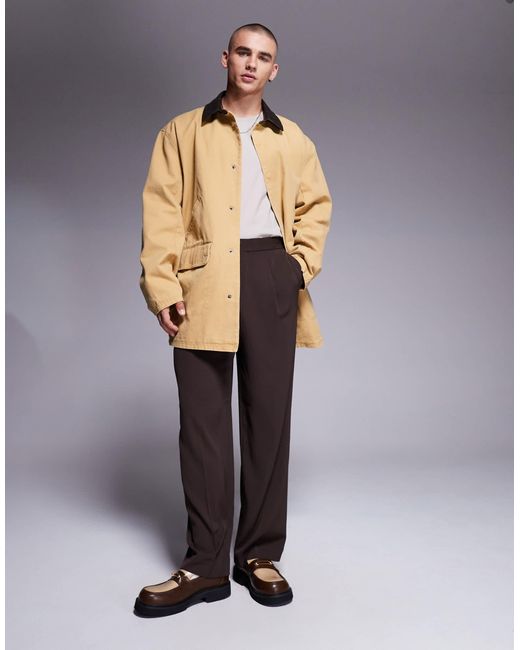 ASOS Natural Mid Length Washed Cotton Car Coat for men