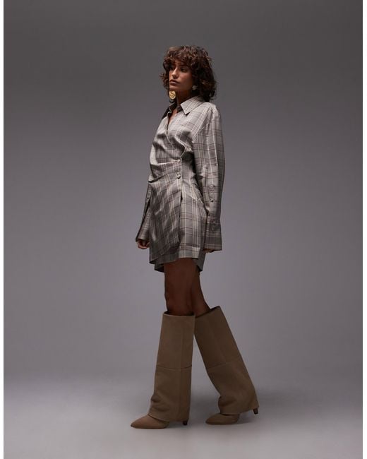 & Other Stories Gray Mini Shirt Dress With Ruche Wrap Front