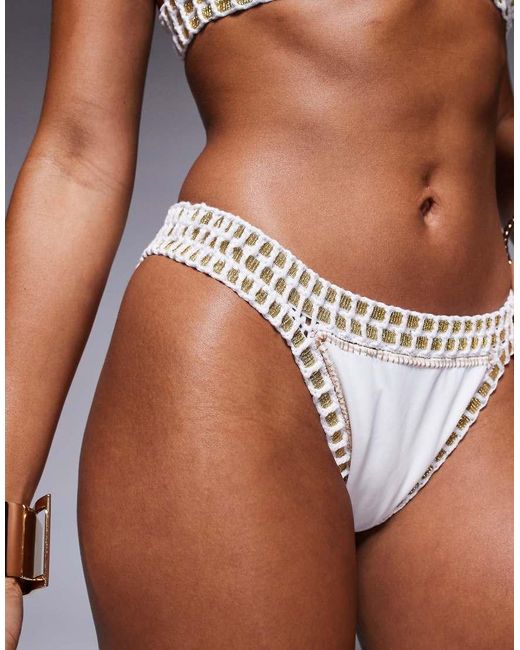 Moda Minx Gray Crochet Trim Bikini Bottoms