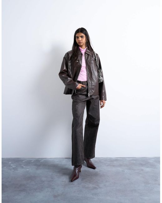 TOPSHOP Brown – schlichte jacke aus kunstleder