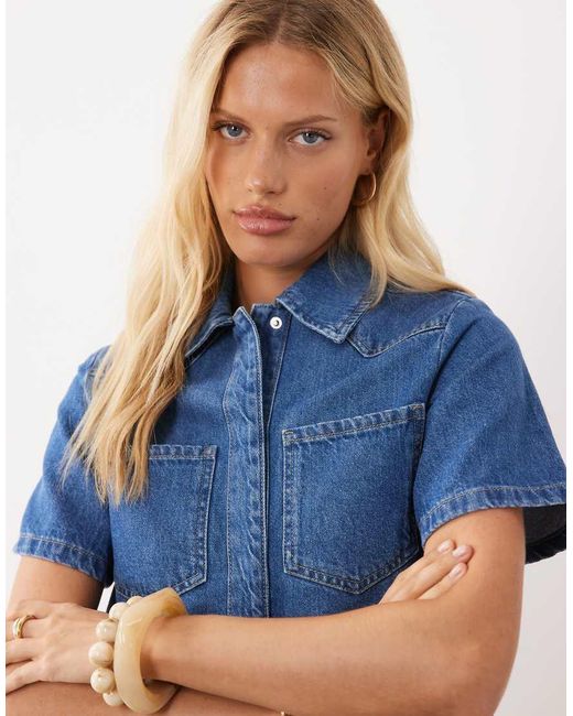 ASOS Blue Denim Crop Shirt