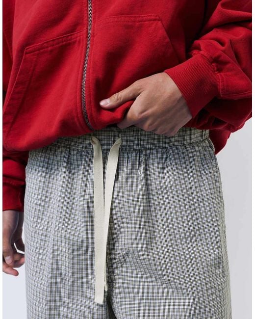 Pull&Bear Red Checked jogging Trousers for men