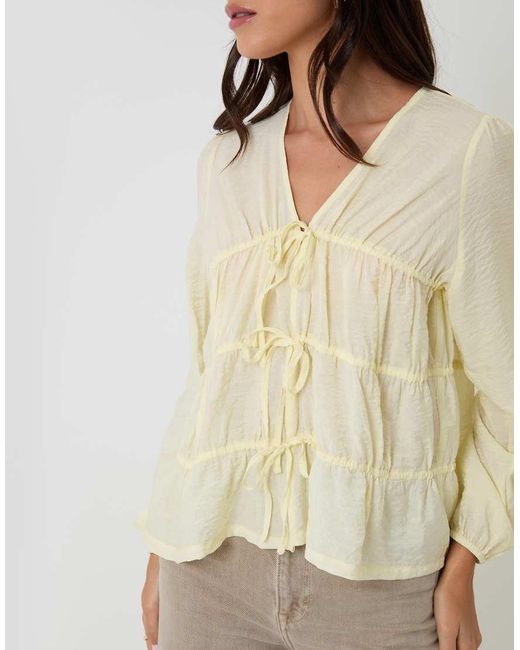 Threadbare Natural Long Sleeve Tie Front Blouse