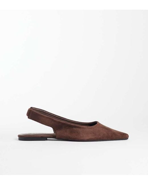SEQWL Wide Fit Brown Scar Faux Suede Sling Back Pointed Ballet Flats