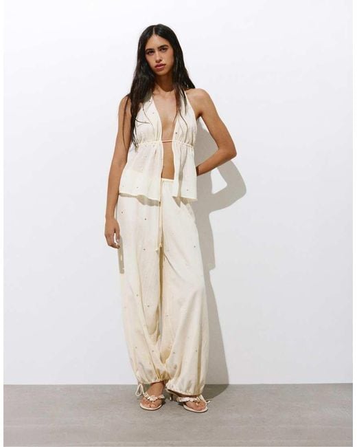Pull&Bear White Halter Top With Mirrors