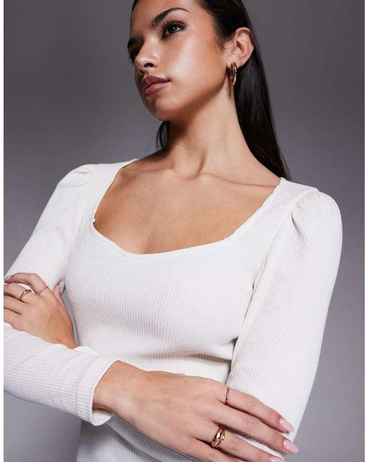 ASOS Gray Balloon Sleeve Sweetheart Neckline Midi Dress