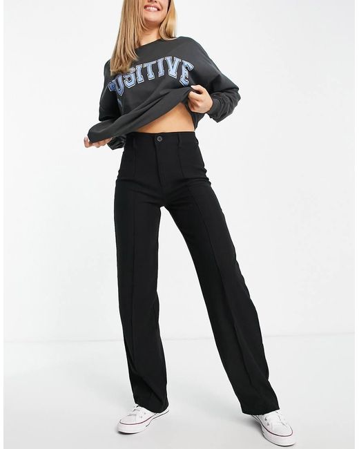 Pull&Bear Black High Waisted Tailored Straight Leg Trouser