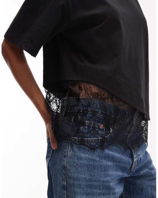 ASOS Black Short Sleeve T-Shirt With Lace Hem Detail