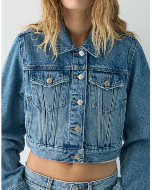 Pull&Bear Cropped Denim Jack in het Blue