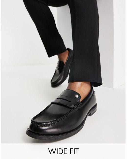 Ben Sherman Wide Fit Smart Leather Penny Loafers in Black for Men ...
