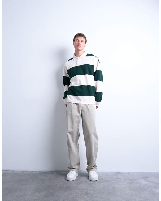 Topman – oversize-polohemd mit rugby-streifen in White für Herren