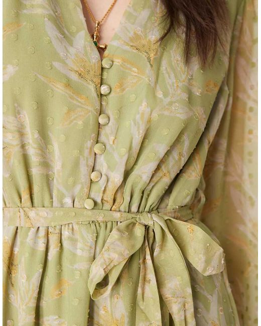 Vila Enkellange Jurk Van Chiffon Met Gestrikte Taille in het Green
