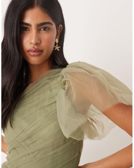 Robe longue et asymétrique en tulle avec volants étagés - olive doux LACE & BEADS en coloris Green