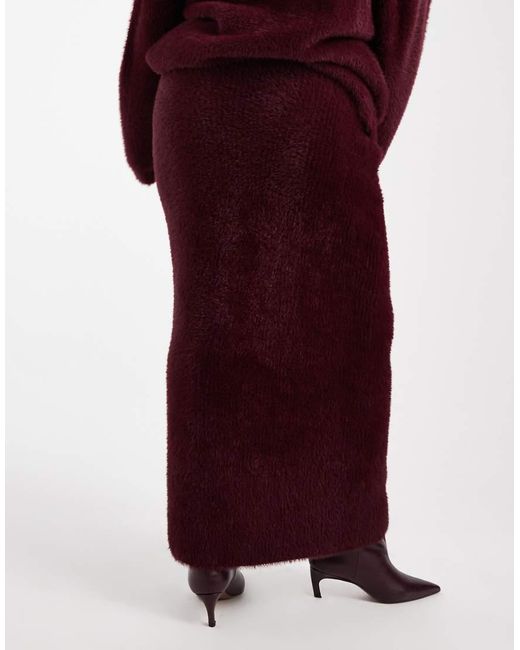 Renee Studio Red Plus Exclusive Fluffy Knit Column Bodycon Maxi Skirt