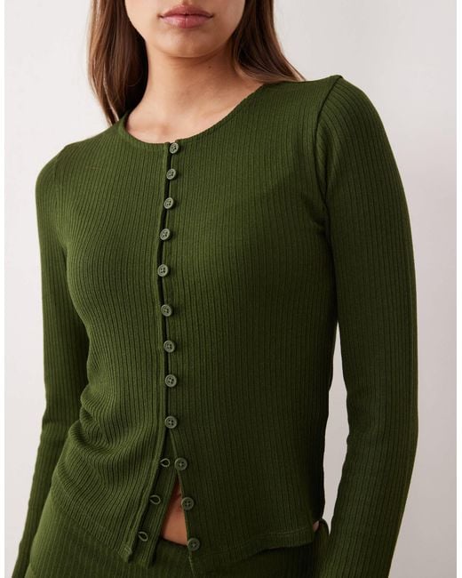 ASOS Green Co-ord Rib Fitted Long Sleeve Cardigan