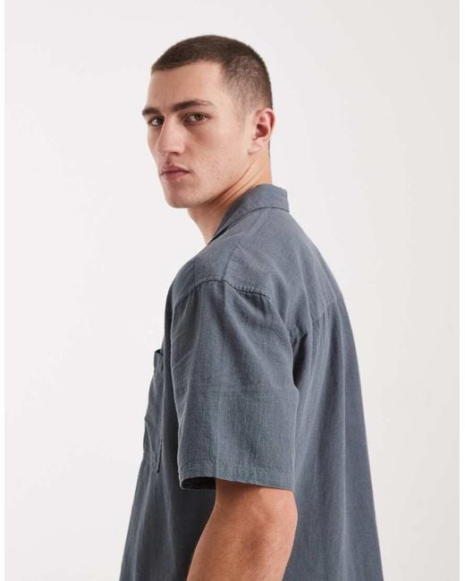 Only & Sons Gray Linen Mix Relaxed Resort Shirt for men