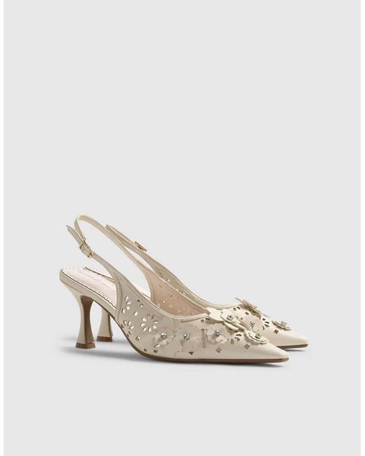River Island White Sling Back 3D Floral Court Heels