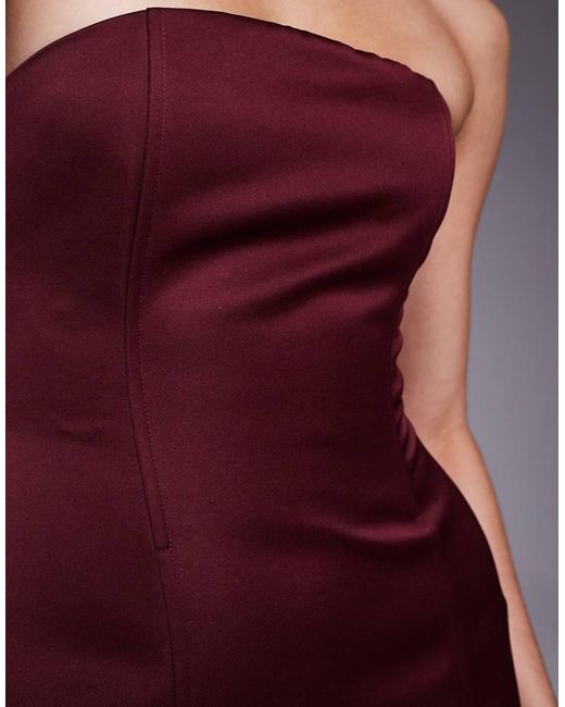 Aria Cove Purple Satin Seam Detail Structured Bandeau Mini Dress