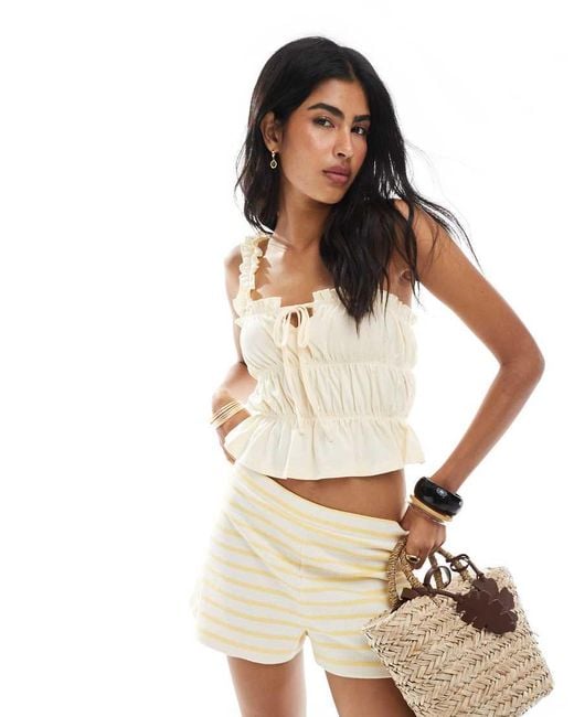 Miss Selfridge White Shirred Tie Front Top