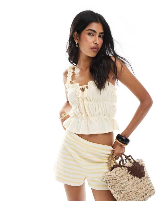 Miss Selfridge Gesmokte Top Met Gestrikte Voorkant in het White
