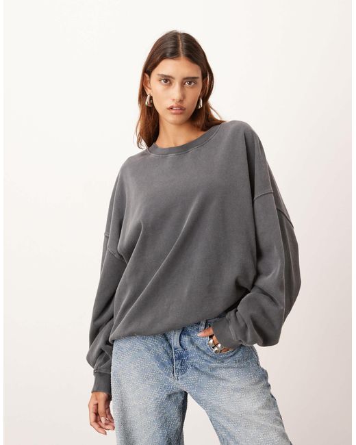 ARRANGE Gray Premium Acid Wash Oversized Jumper